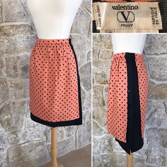 Pretty Vintage Early 1990s Valentino Miss V Polka Dot Skirt with Side Button XS